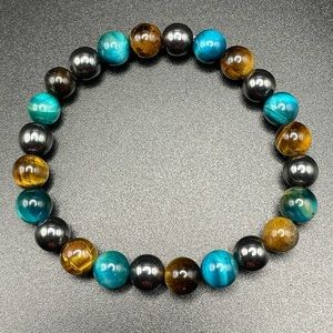 Blue-green/ Brown Tigers Eye x Hematite Bracelet